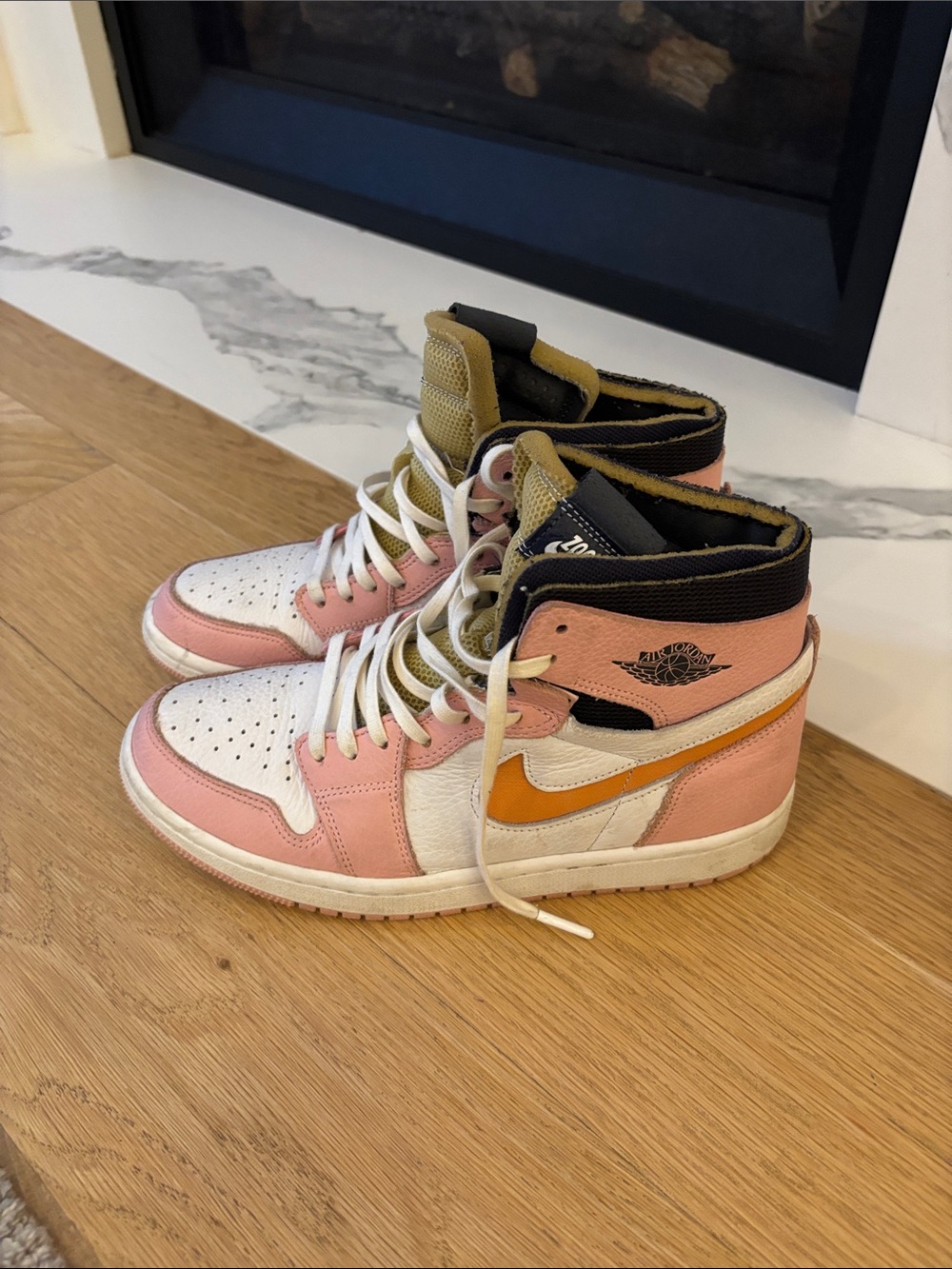 Nike Women’s High-Top Athletic Sneakers in Pink, White, Yellow - Picture 2 of 3